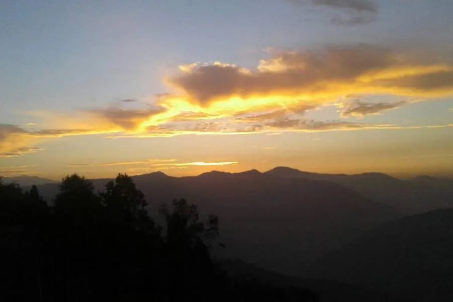 View of sunset over the Himalayas from the guest room.